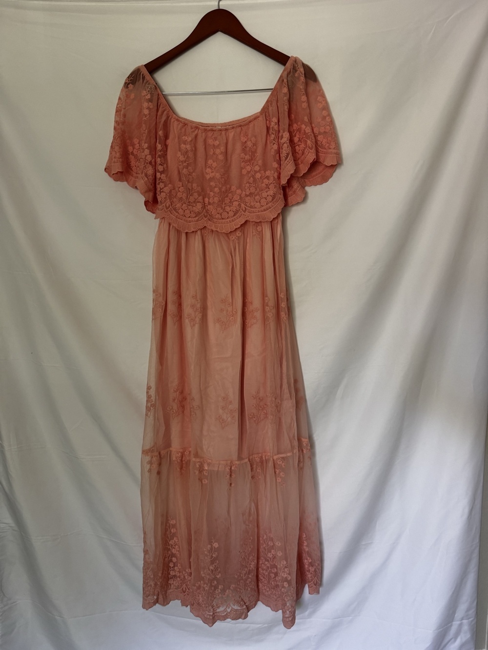 Coral Embroidered Tulle Maxi Gown Size M